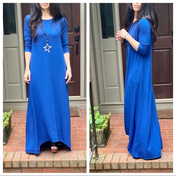 SAPPHIRE BLUE SIDE POCKETS MAXI DRESS - Picture 14 of 16